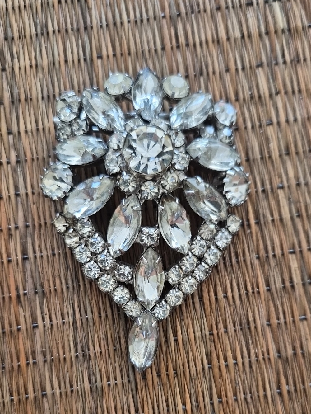 Vintage Crystal Statement Brooch - Silver Clear Teardrop & Round Stones